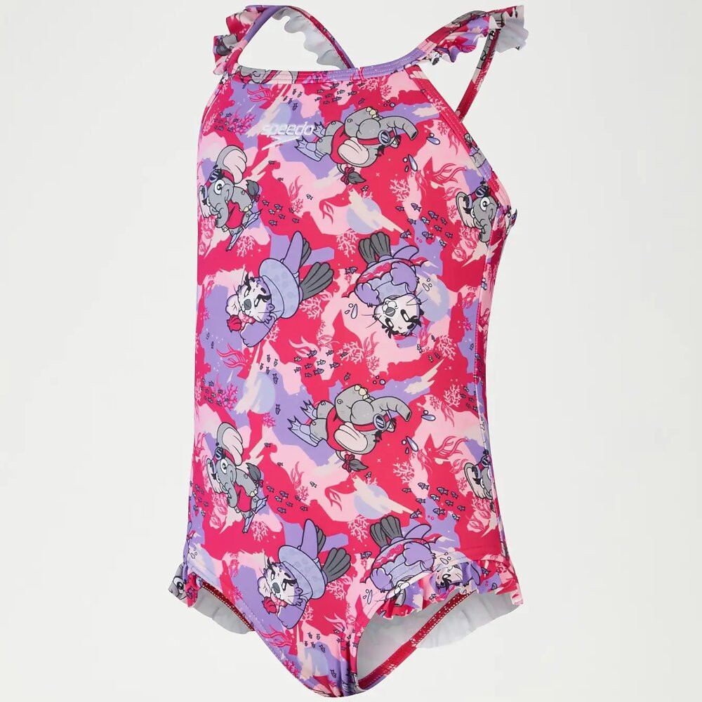 Product Image 1 - SPEEDO TOTS ECO ENDURAFLEX FRILL THIN STRAP SWIMSUIT - PINK CHARACTER PRNT